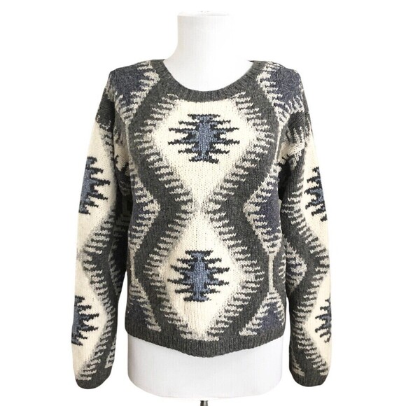 THE LIMITED Y2K hand knit Aztec Wool Cotton Sweater M cabincore country Western - Picture 4 of 7